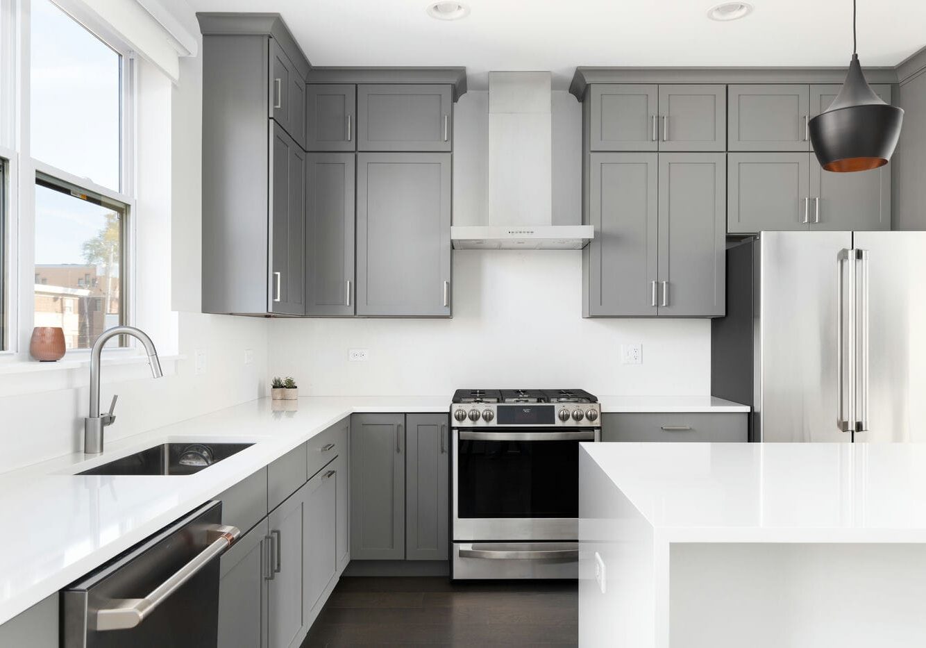 waterfall quartz kitchen